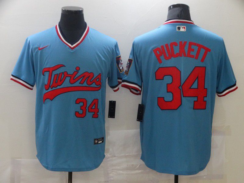 Men Minnesota Twins 34 Puckett Blue Game 2021 Nike MLB Jerseys